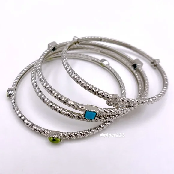 EUC Judith Ripka Sterling Silver Multi-gemstone & Diamonique Bangle Bracelet Set - Picture 3 of 9